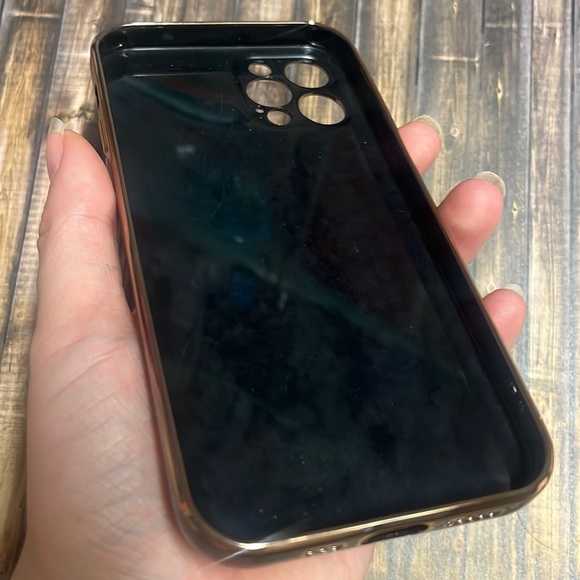 5for$10 Glossy iPhone 12 Silicone Black Phone Case With Gold Trim and Heart - Picture 3 of 3